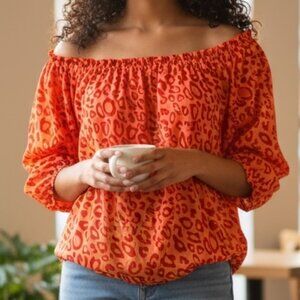 578 WOMENS 3XL ORANGE CHEETAH TOP BY SOUL OF CURVES